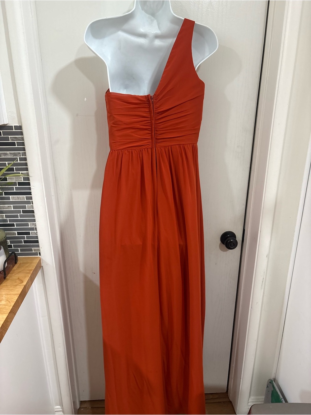 One-Shoulder Rust Orange Evening summer/fall elegant Dress - Picture 8 of 9